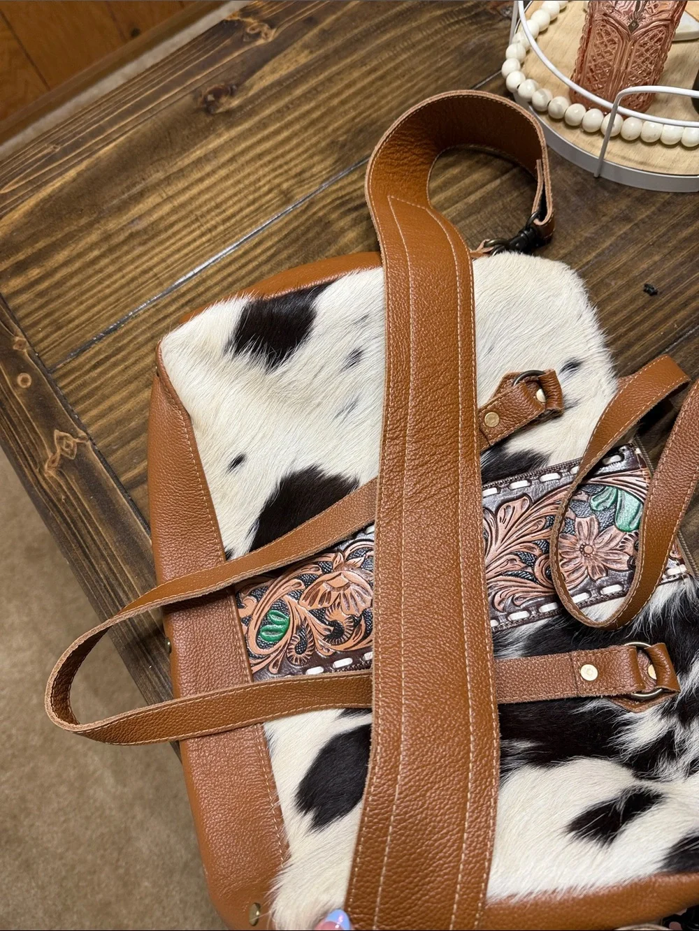 Myra Bag Leather Accent Cowhide Crossbody Bag in Brown and Black - Picture 6 of 7